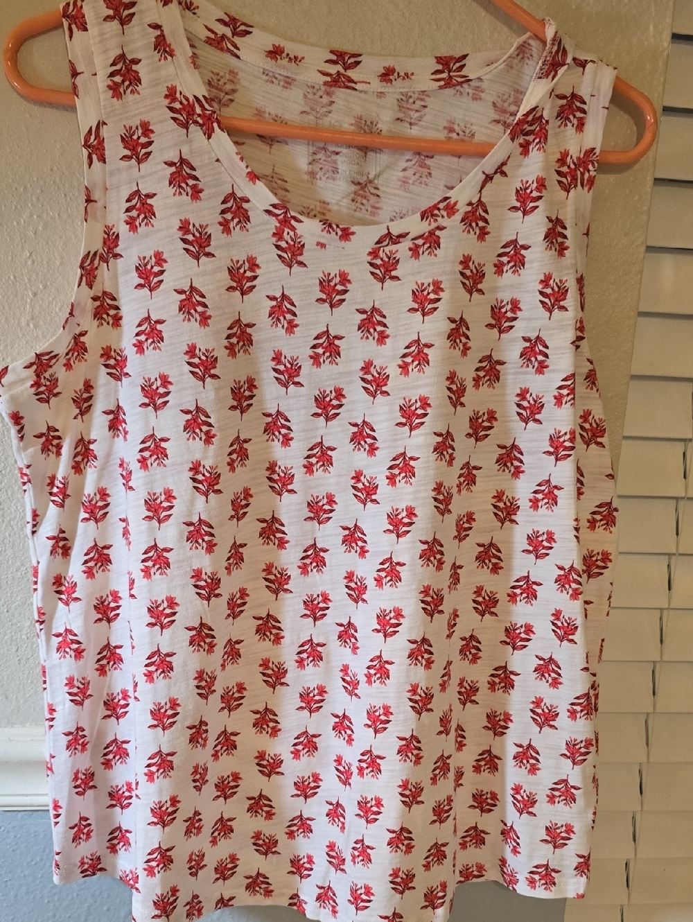 White Tank Top with Red Floral Print
